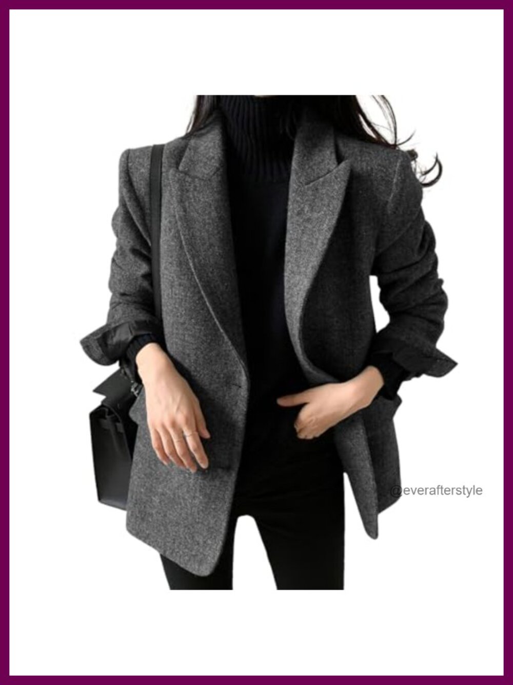 Wool Blend Blazer Jacket Single Breasted Dressy Work Coat Notch Lapel Long